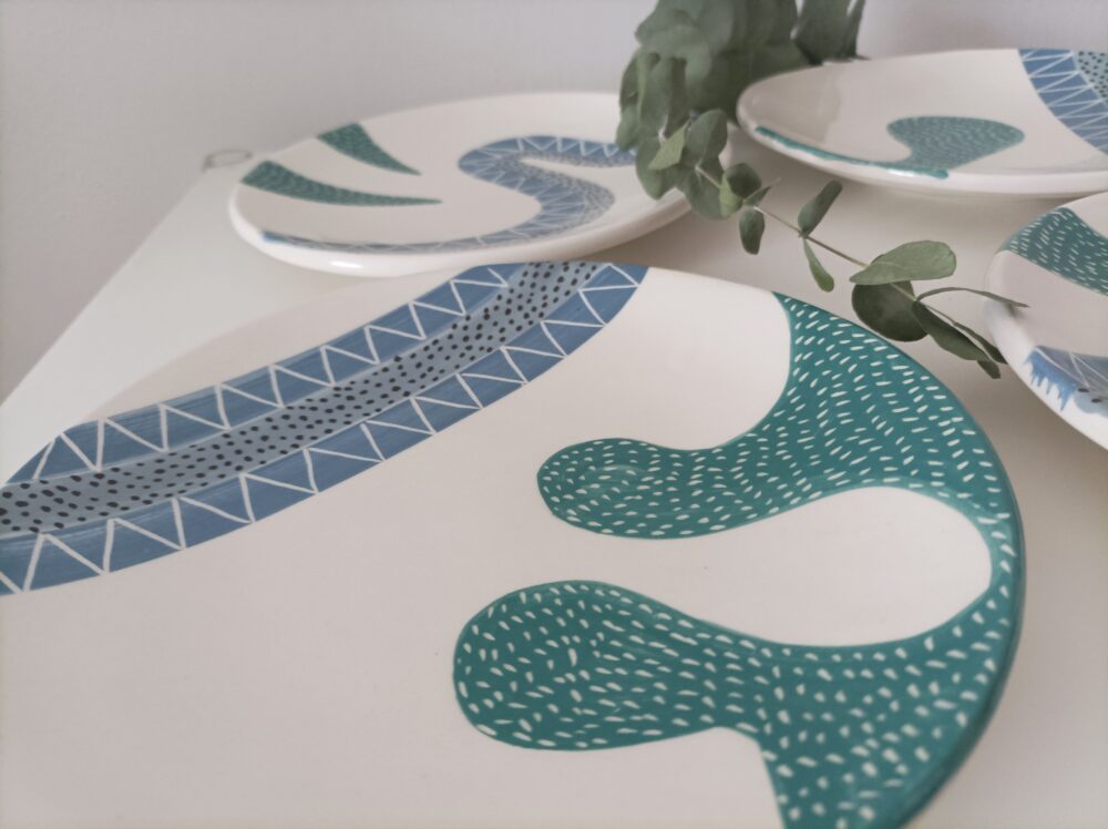 Geométricos y abstractos platos hondos modelados y decorados a mano, inspirados en la naturaleza, platos diseños modernos para pasta y sopas - Imagen 7