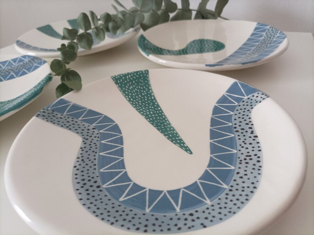 Geométricos y abstractos platos hondos modelados y decorados a mano, inspirados en la naturaleza, platos diseños modernos para pasta y sopas - Imagen 8