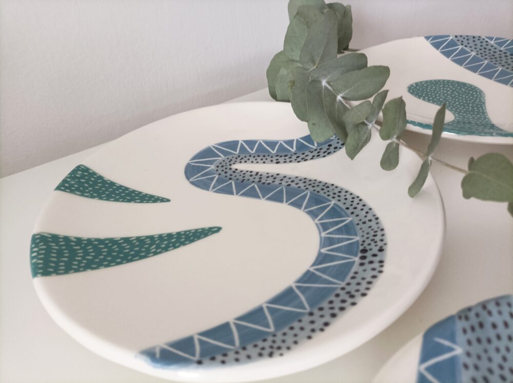 Geométricos y abstractos platos hondos modelados y decorados a mano, inspirados en la naturaleza, platos diseños modernos para pasta y sopas - Imagen 9