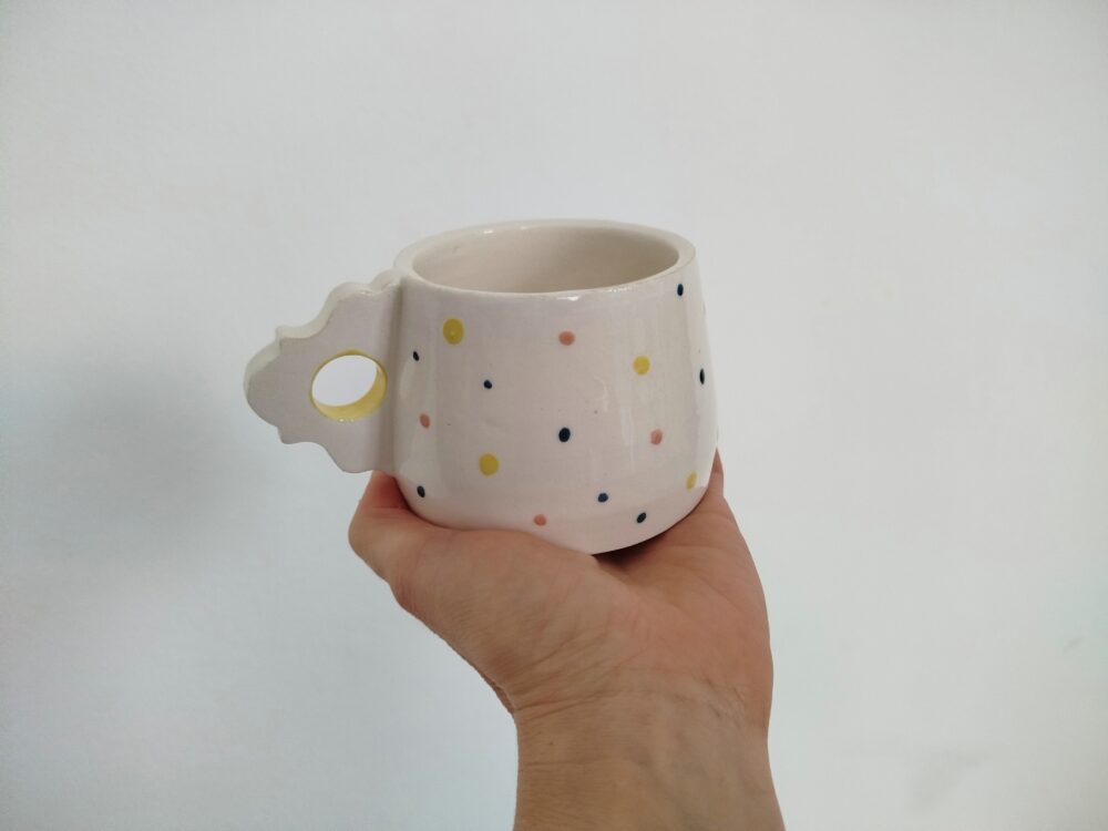 Tazas hechas a mano, tazón blanco con estampados coloridos para desayunos, regalo pareja, cerámica slow, regalo boda,aniversario - Imagen 7