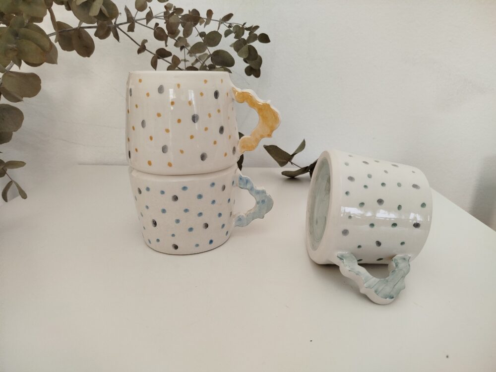 Tazas hechas a mano, tazón blanco con estampados coloridos para desayunos, regalo pareja, cerámica slow, regalo boda,aniversario (copia) - Imagen 5