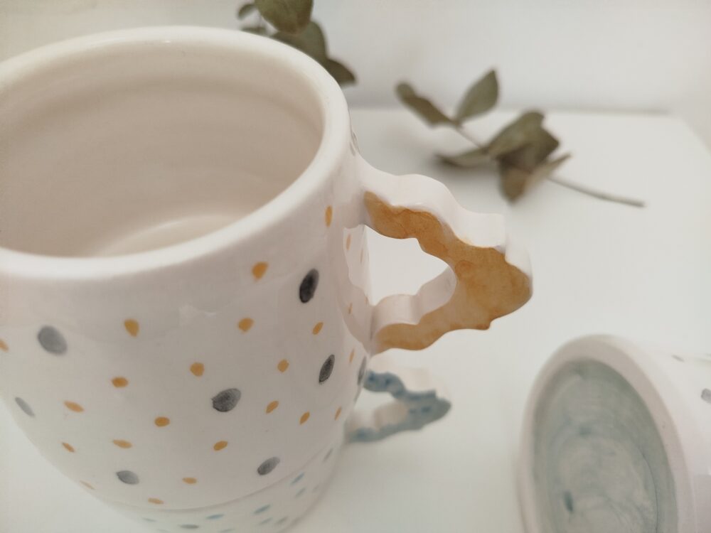 Tazas hechas a mano, tazón blanco con estampados coloridos para desayunos, regalo pareja, cerámica slow, regalo boda,aniversario (copia) - Imagen 6