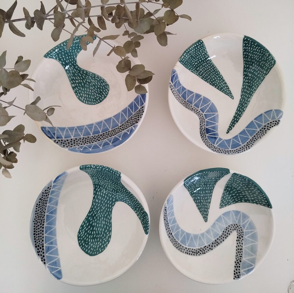 Geométricos y abstractos platos hondos modelados y decorados a mano, inspirados en la naturaleza, platos diseños modernos para pasta y sopas - Imagen 11