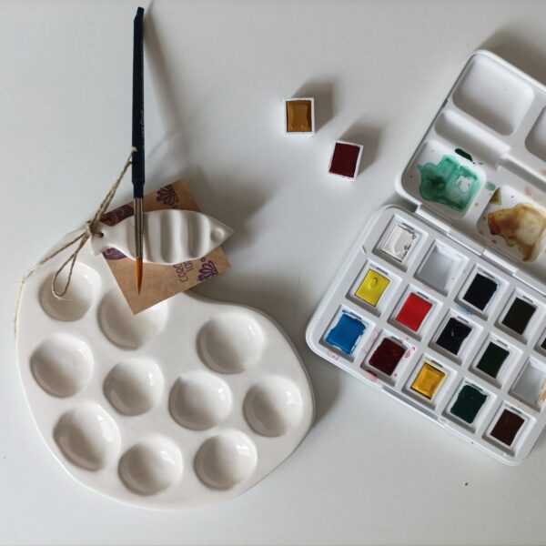 Paleta para mezclar colores de cerámica, paleta para acuarelas, apoya-pinceles, set para acuarelas, accesorios pintura, regalo para pintor