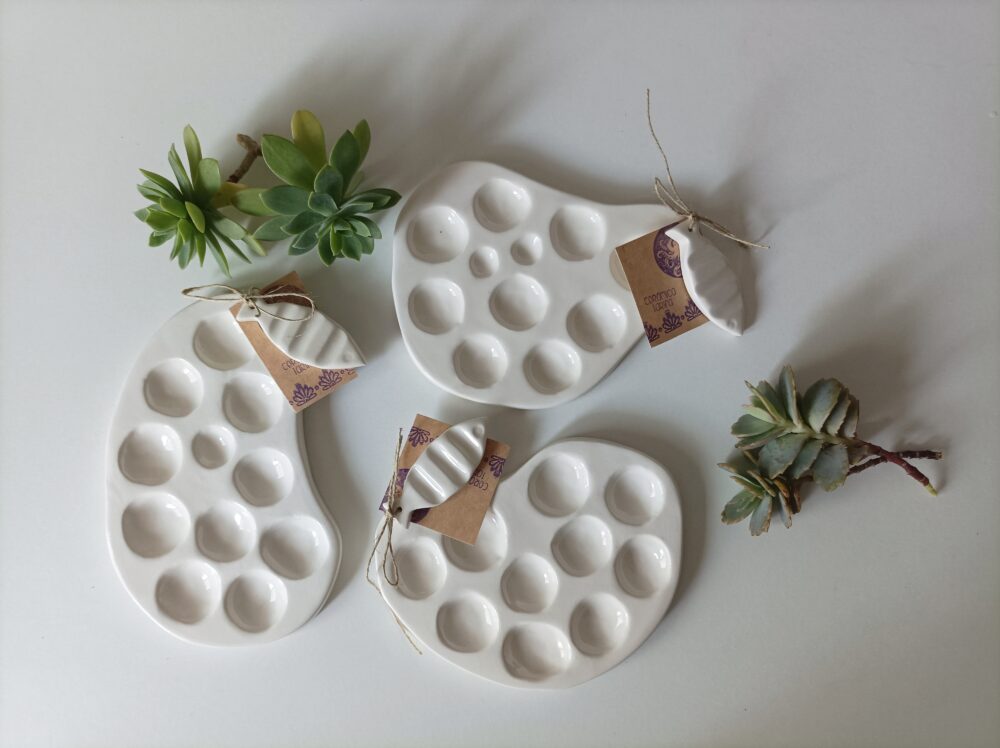 Paleta para mezclar colores de cerámica, paleta para acuarelas, apoya-pinceles, set para acuarelas, accesorios pintura, regalo para pintor - Imagen 3